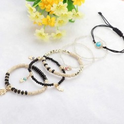 3 Sets Bohemian Beaded Bracelets Set For Women Men Multilayer Hamsa Hand Evil Eye Charms Stretch Stackable Bracelet